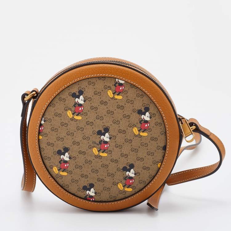 Pre Owned Gucci x Disney Brown GG Supreme Canvas and Leather Mini Mickey Mouse Round Shoulder Bag