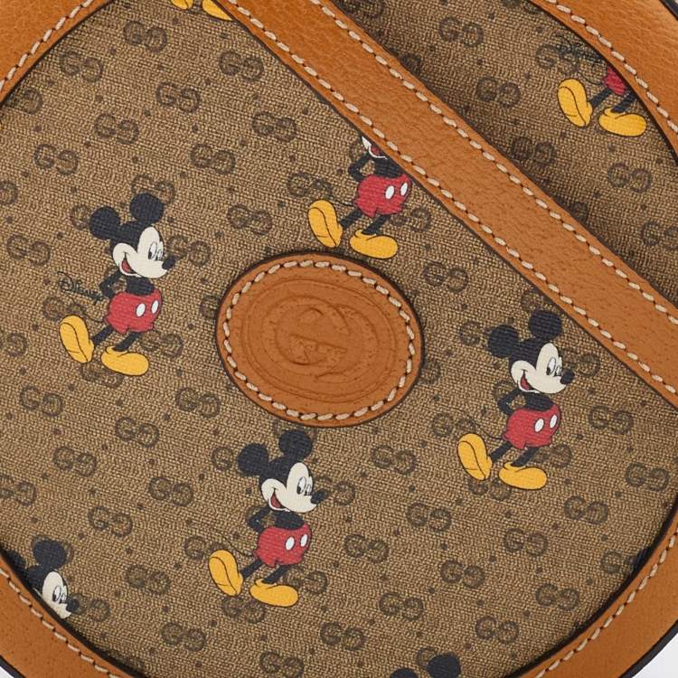 Pre Owned Gucci x Disney Brown GG Supreme Canvas and Leather Mini Mickey Mouse Round Shoulder Bag