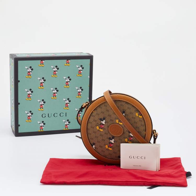 Pre Owned Gucci x Disney Brown GG Supreme Canvas and Leather Mini Mickey Mouse Round Shoulder Bag