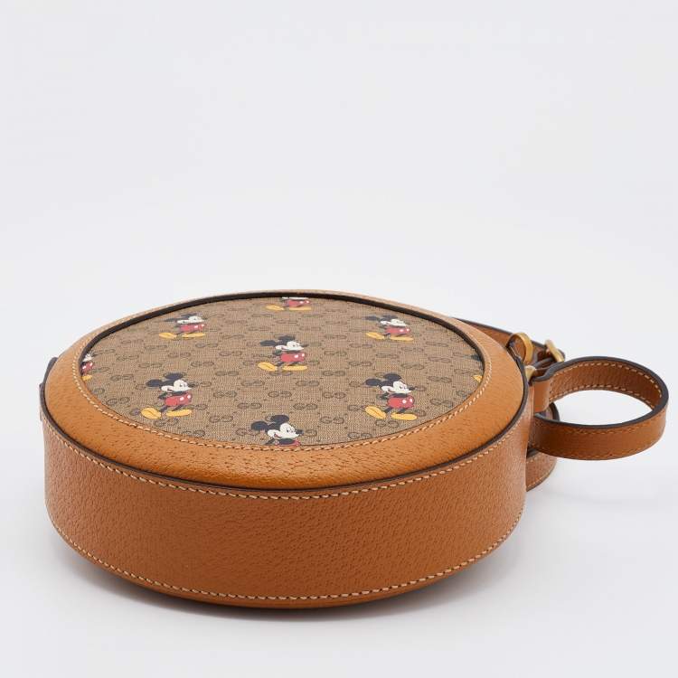 Pre Owned Gucci x Disney Brown GG Supreme Canvas and Leather Mini Mickey Mouse Round Shoulder Bag