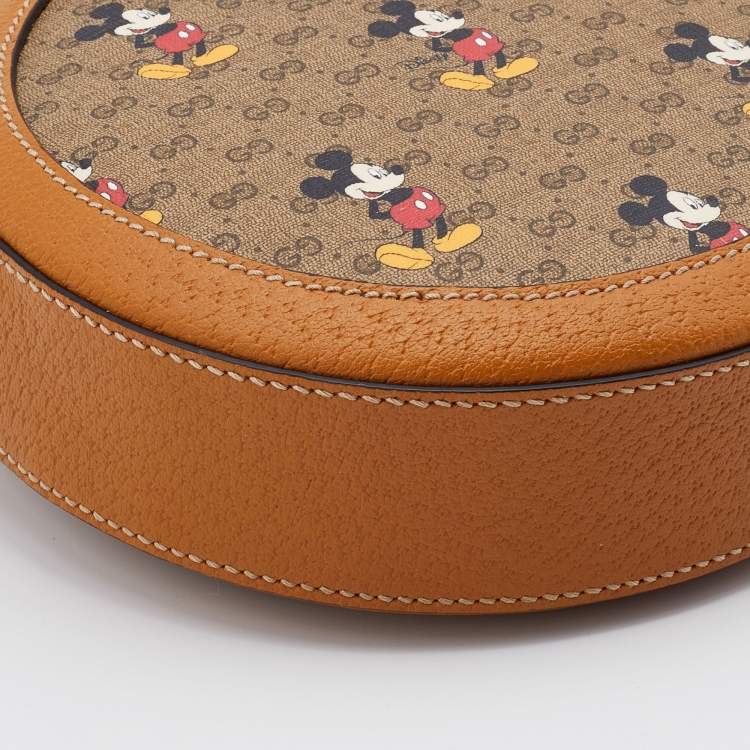 Pre Owned Gucci x Disney Brown GG Supreme Canvas and Leather Mini Mickey Mouse Round Shoulder Bag