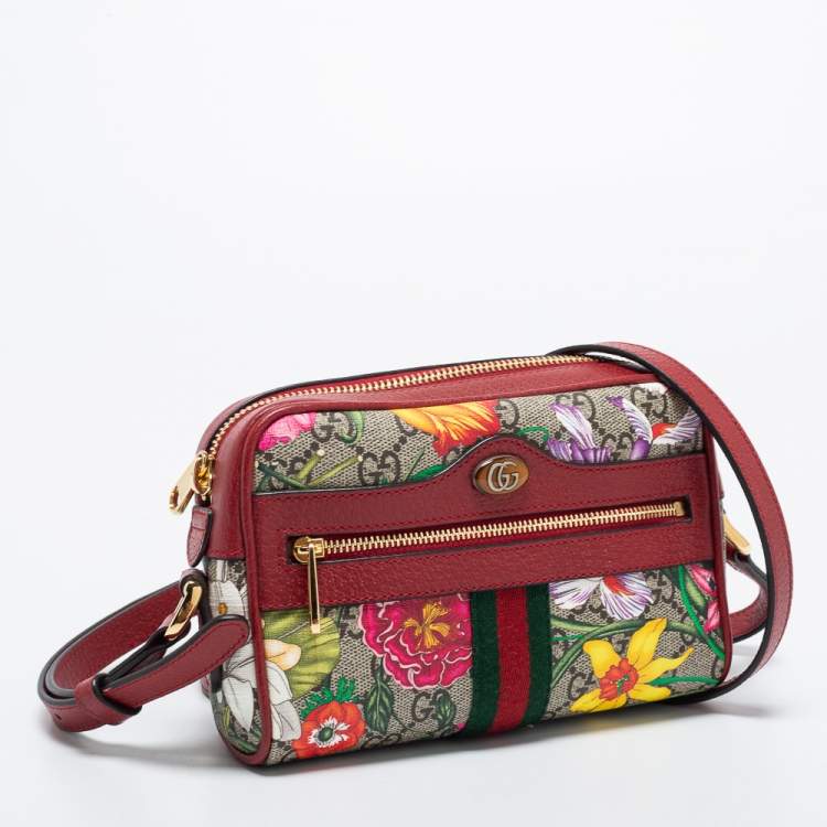 Pre Owned Gucci Multicolor GG Supreme Canvas and Leather Mini Ophidia Crossbody Bag