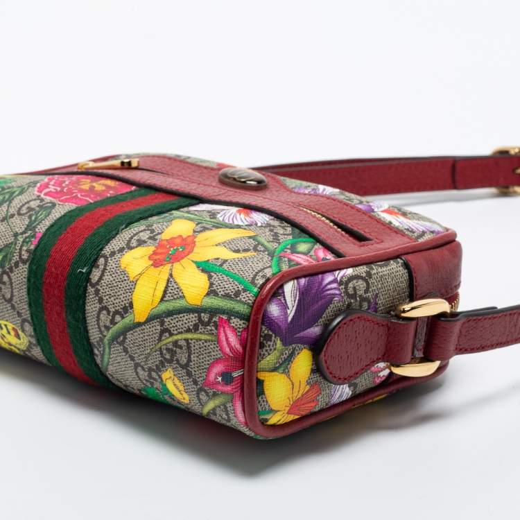 Pre Owned Gucci Multicolor GG Supreme Canvas and Leather Mini Ophidia Crossbody Bag