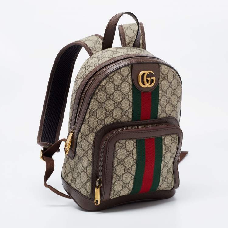 Pre Owned Gucci Beige/Ebony GG Supreme Canvas and Leather Small Ophidia Backpack