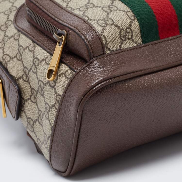 Pre Owned Gucci Beige/Ebony GG Supreme Canvas and Leather Small Ophidia Backpack