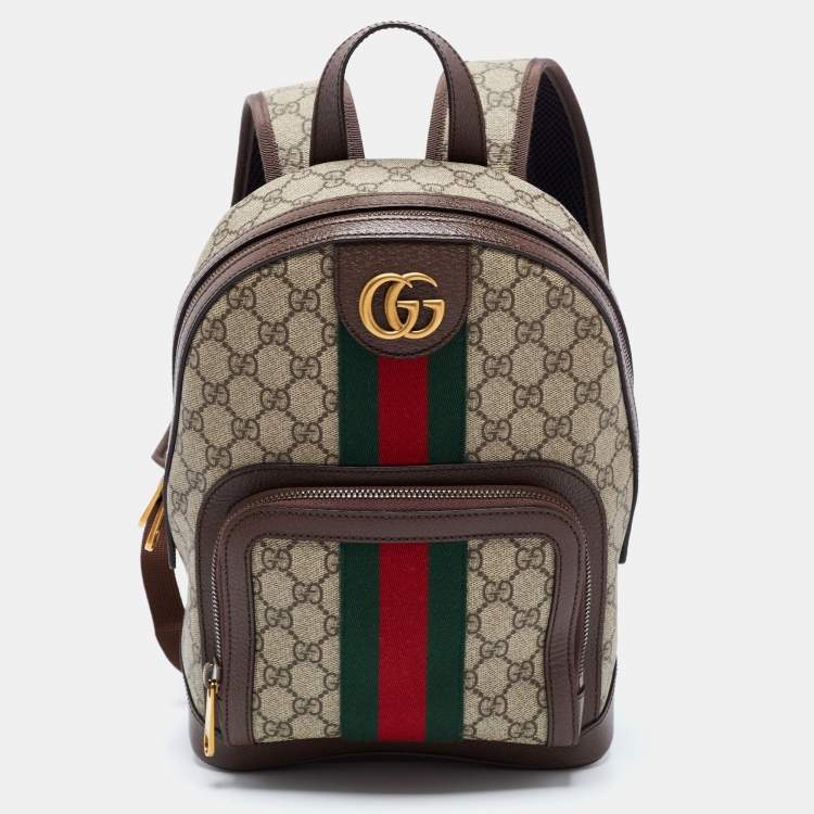 Pre Owned Gucci Beige/Ebony GG Supreme Canvas and Leather Small Ophidia Backpack