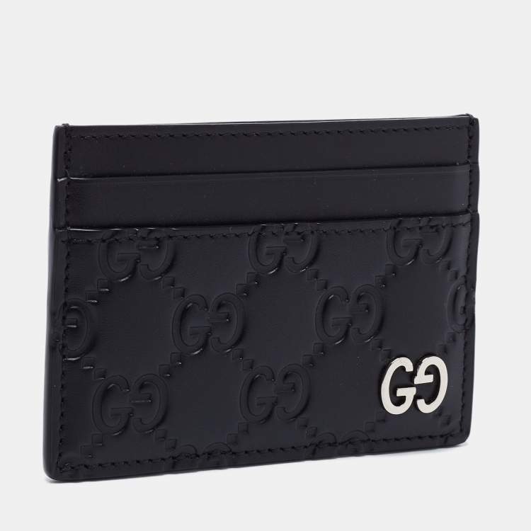 Pre Owned Gucci Black Guccissima Leather Card Holder
