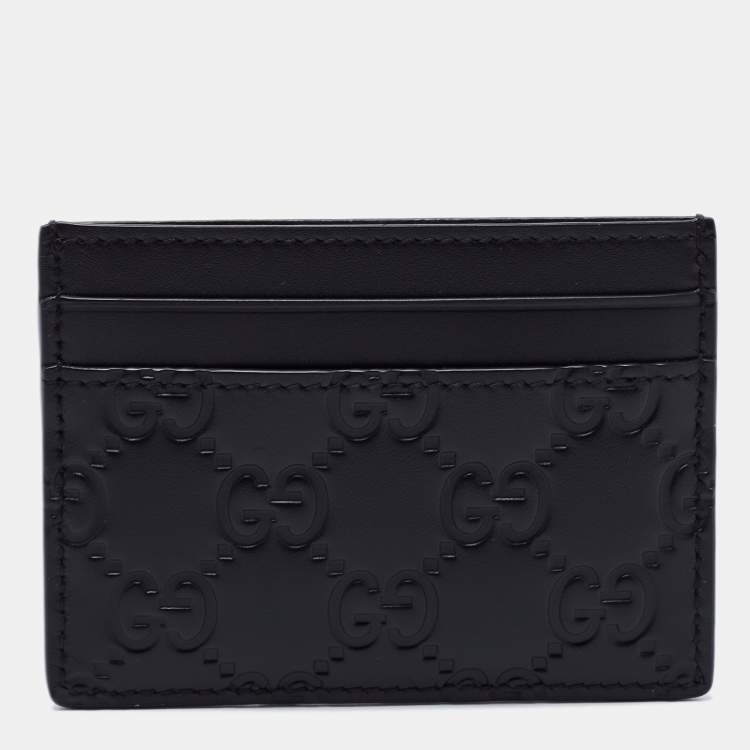 Pre Owned Gucci Black Guccissima Leather Card Holder