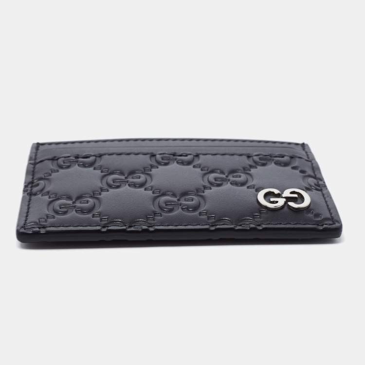 Pre Owned Gucci Black Guccissima Leather Card Holder