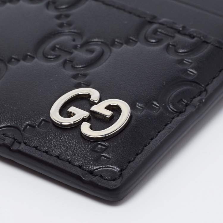 Pre Owned Gucci Black Guccissima Leather Card Holder