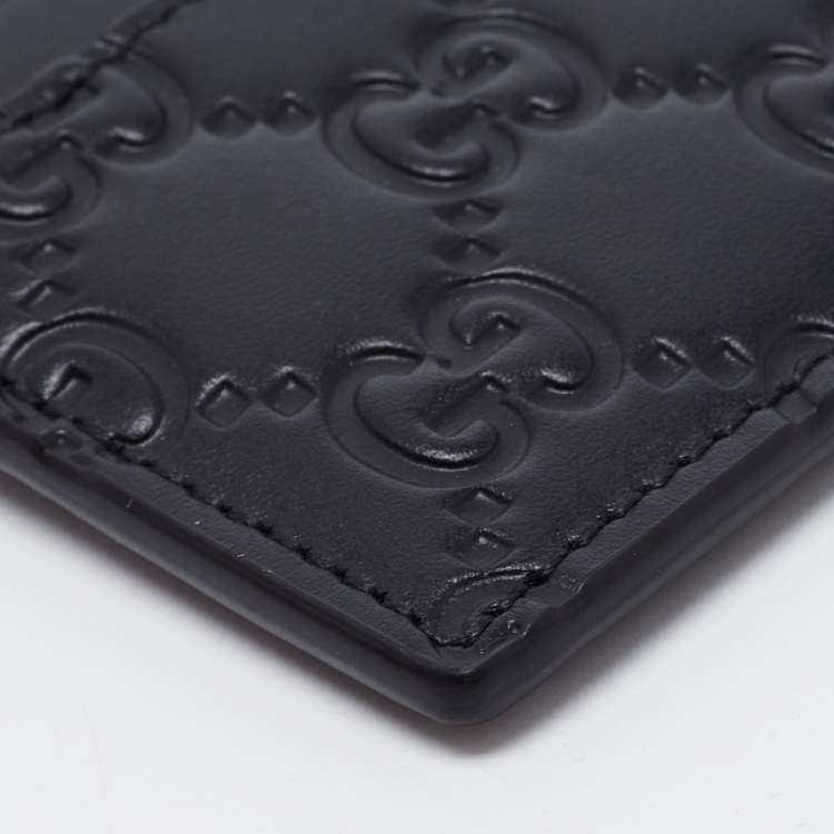 Pre Owned Gucci Black Guccissima Leather Card Holder