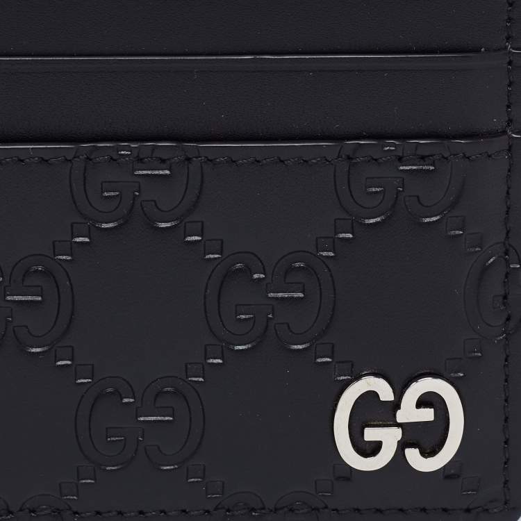 Pre Owned Gucci Black Guccissima Leather Card Holder