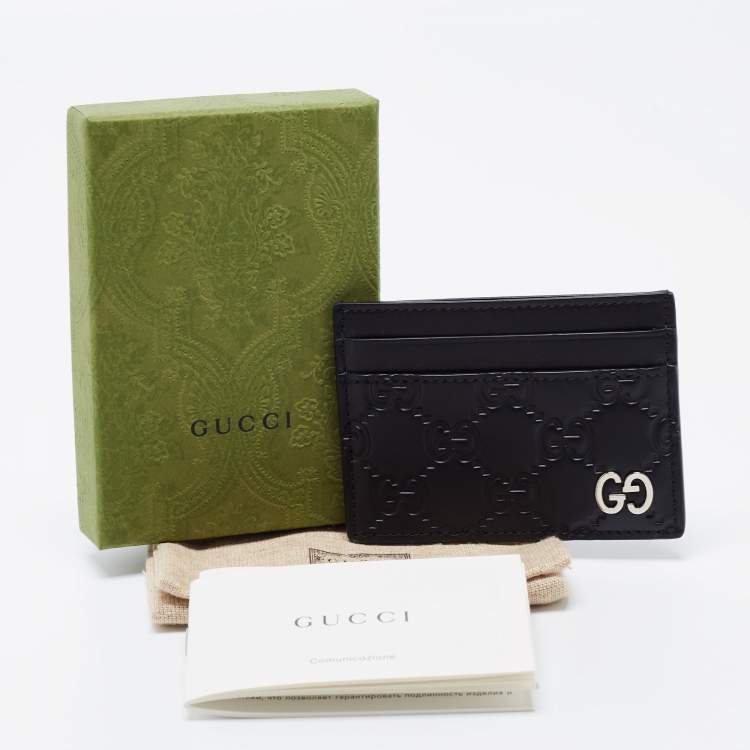 Pre Owned Gucci Black Guccissima Leather Card Holder