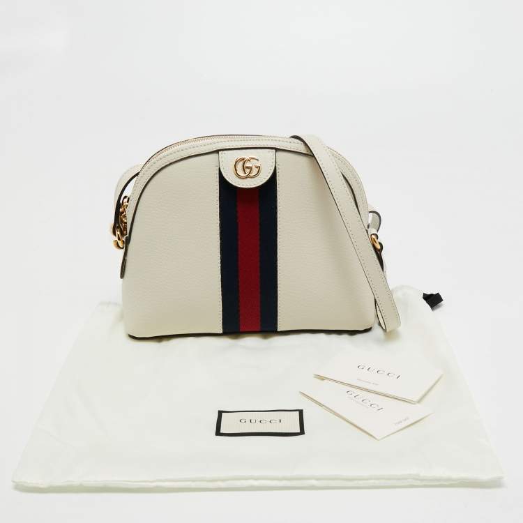 Pre Owned Gucci White Leather Small Ophidia Shoulder Bag