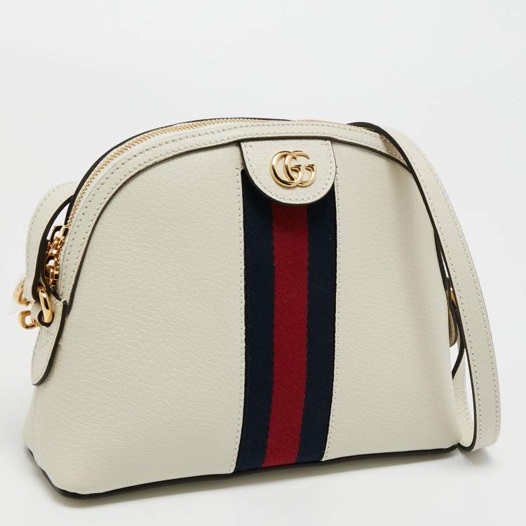 Pre Owned Gucci White Leather Small Ophidia Shoulder Bag