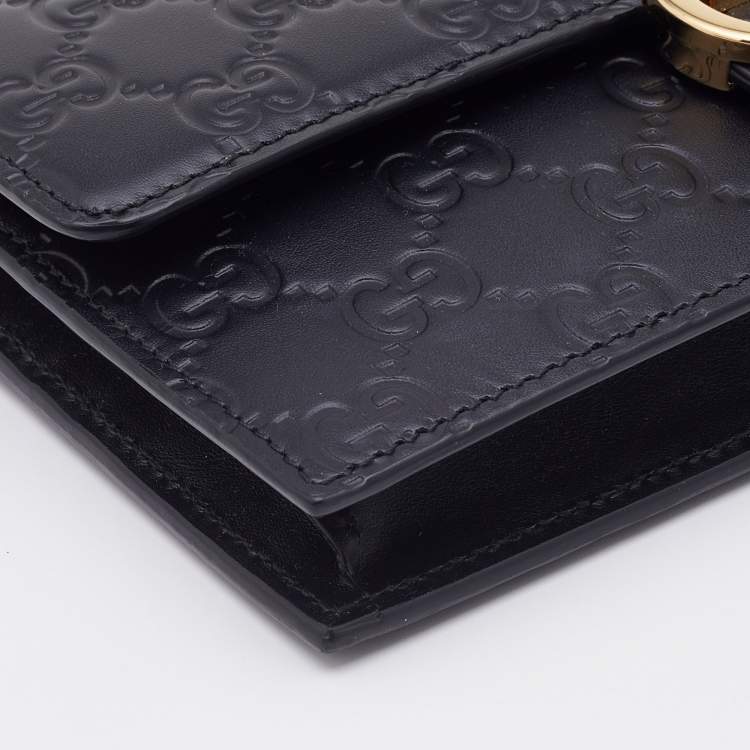 Pre Owned Gucci Black Guccissima Leather Icon Interlocking GG Chain Wallet
