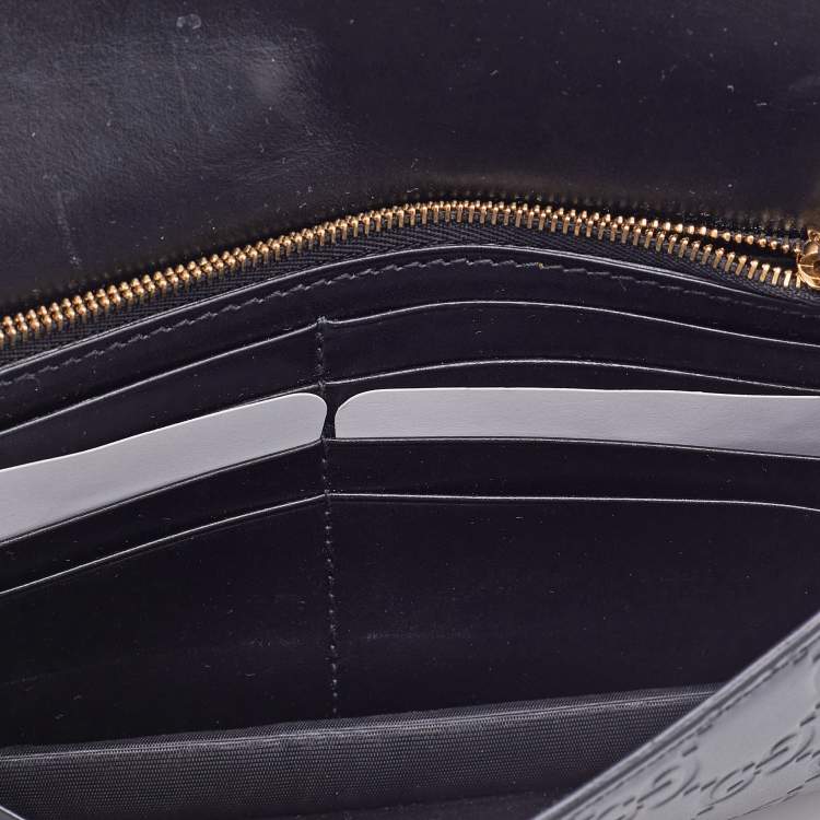 Pre Owned Gucci Black Guccissima Leather Icon Interlocking GG Chain Wallet