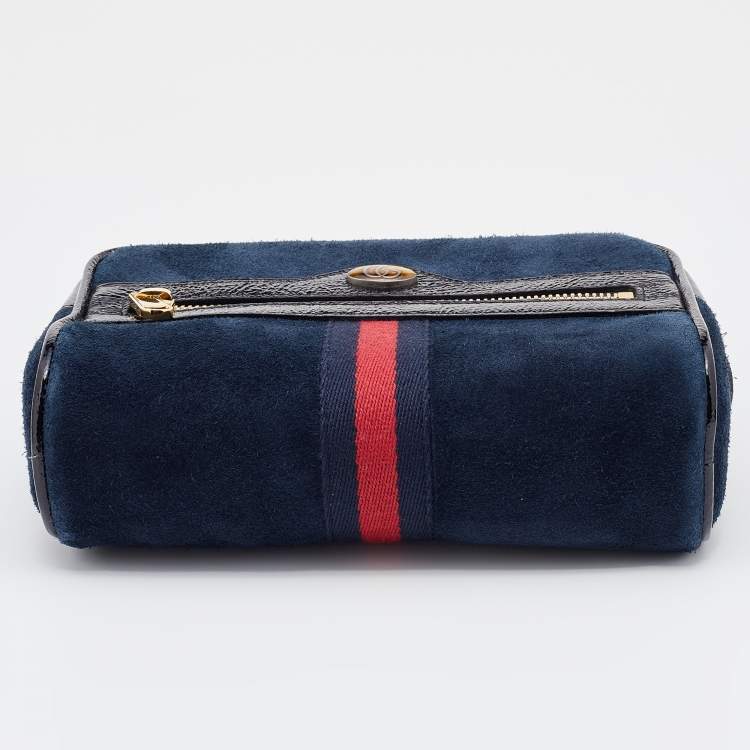 Pre Owned Gucci Navy Blue/Black Suede and Patent Leather GG Ophidia Belt Bag