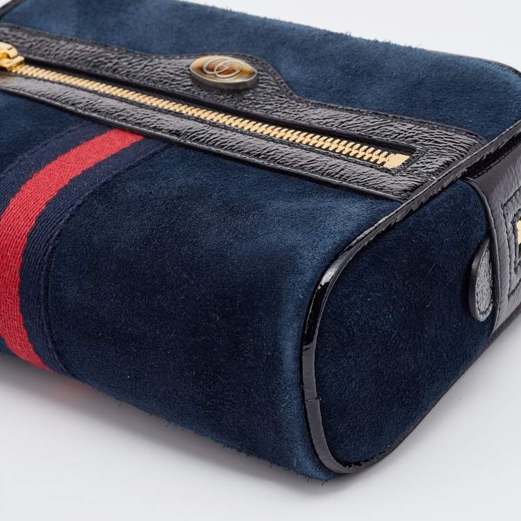 Pre Owned Gucci Navy Blue/Black Suede and Patent Leather GG Ophidia Belt Bag