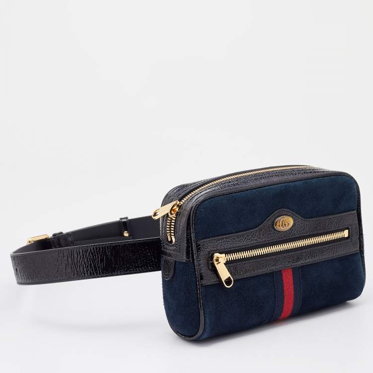 Pre Owned Gucci Navy Blue/Black Suede and Patent Leather GG Ophidia Belt Bag