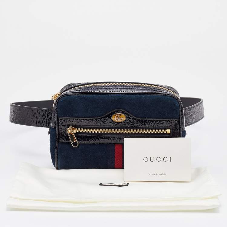 Pre Owned Gucci Navy Blue/Black Suede and Patent Leather GG Ophidia Belt Bag