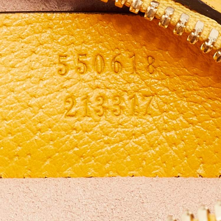 Pre Owned Gucci Yellow Leather and GG Supreme Canvas Flora Ophidia Mini Round Shoulder Bag