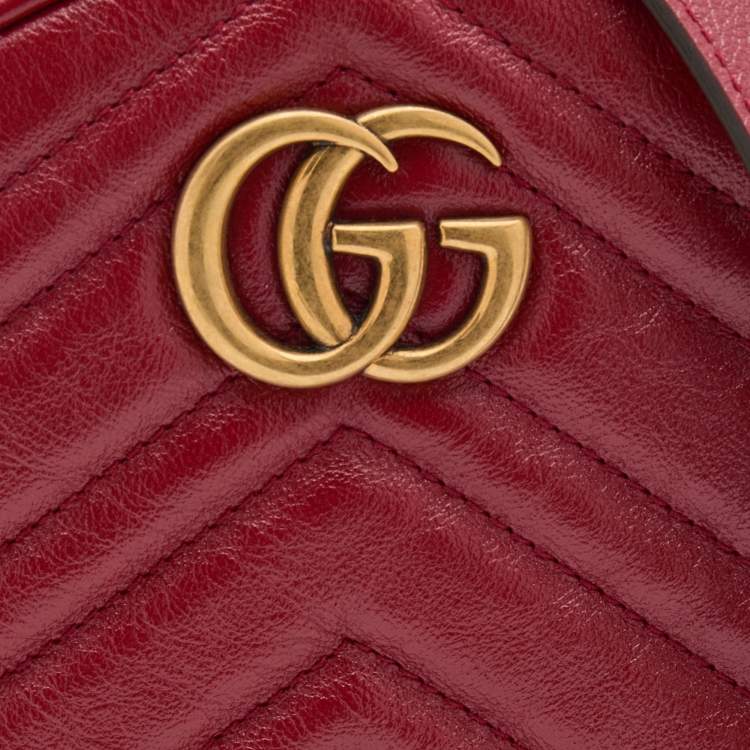 Pre Owned Gucci Red Matelassé Leather Mini GG Marmont Round Shoulder Bag