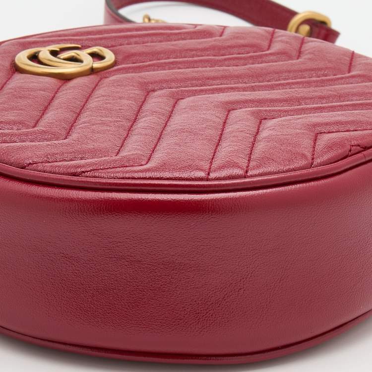 Pre Owned Gucci Red Matelassé Leather Mini GG Marmont Round Shoulder Bag