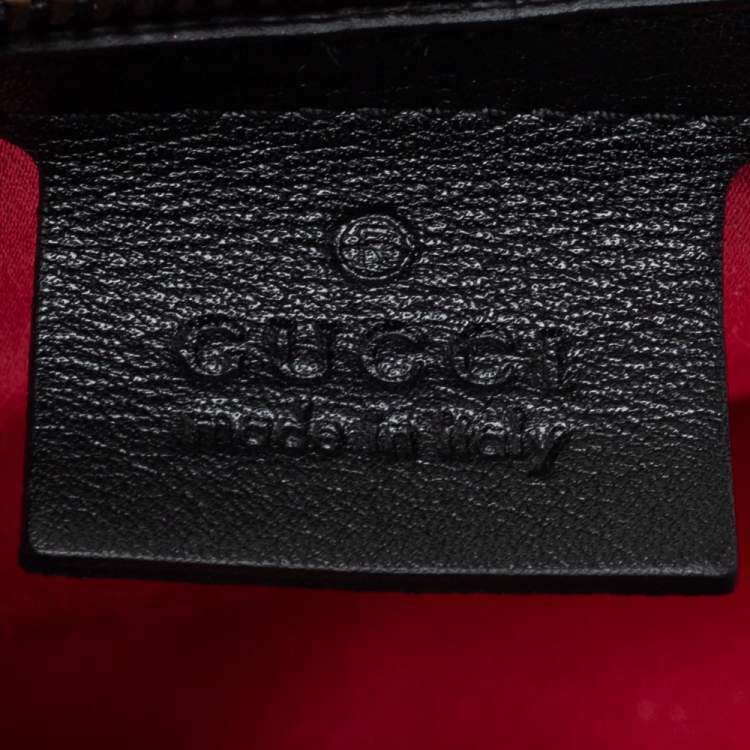 Pre Owned Gucci Black Love Embroidered Matelassé Velvet Medium GG Marmont Shoulder Bag