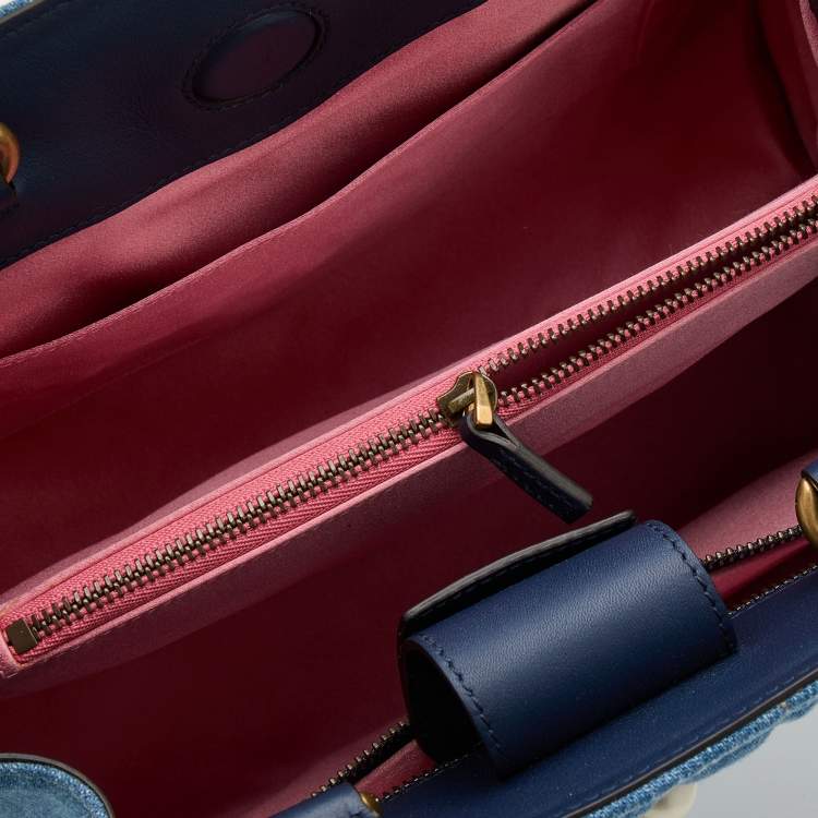 Pre Owned Gucci Blue Quilted Denim Small Pearl GG Marmont Tote