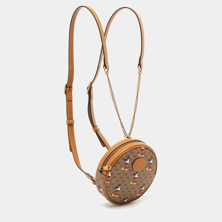 مملوكة مسبقًا Gucci x Disney Brown GG Supreme Canvas and Leather Mickey Mouse Round Backpack