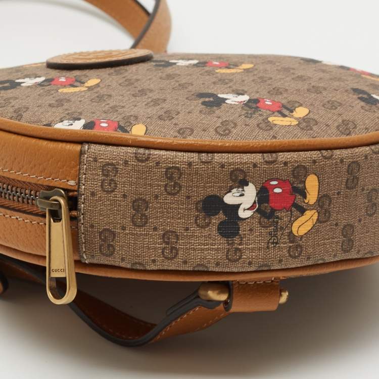 مملوكة مسبقًا Gucci x Disney Brown GG Supreme Canvas and Leather Mickey Mouse Round Backpack