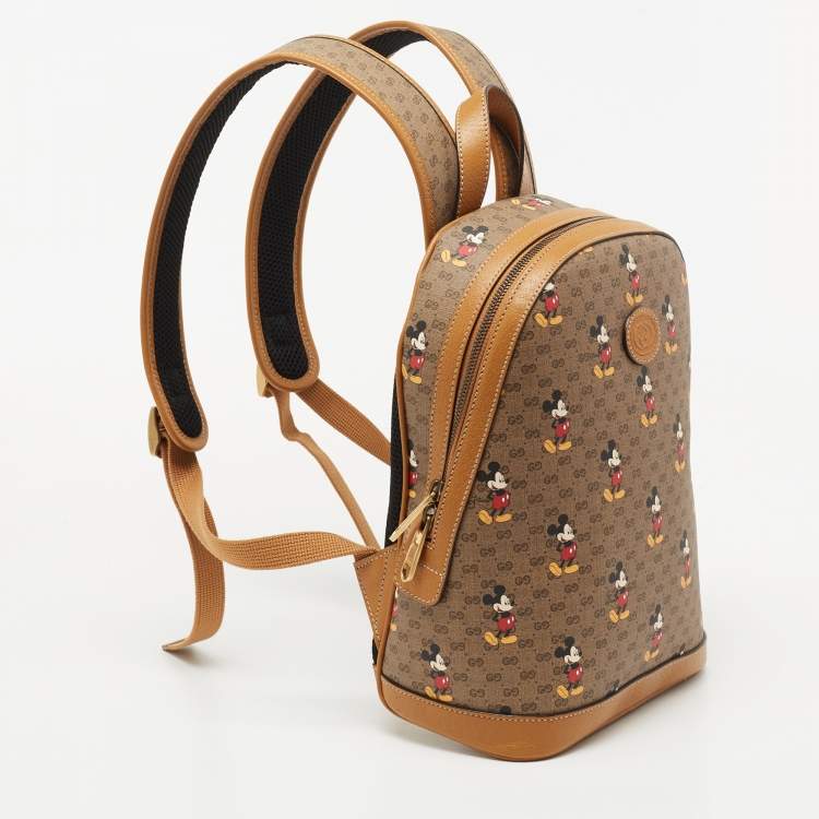 Pre Owned Gucci x Disney Brown GG Supreme Canvas and Leather Mickey Mouse Backpack