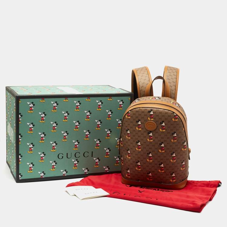 Pre Owned Gucci x Disney Brown GG Supreme Canvas and Leather Mickey Mouse Backpack