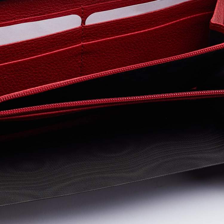 Pre Owned Gucci Red Leather Logo Print Zip Around Wallet