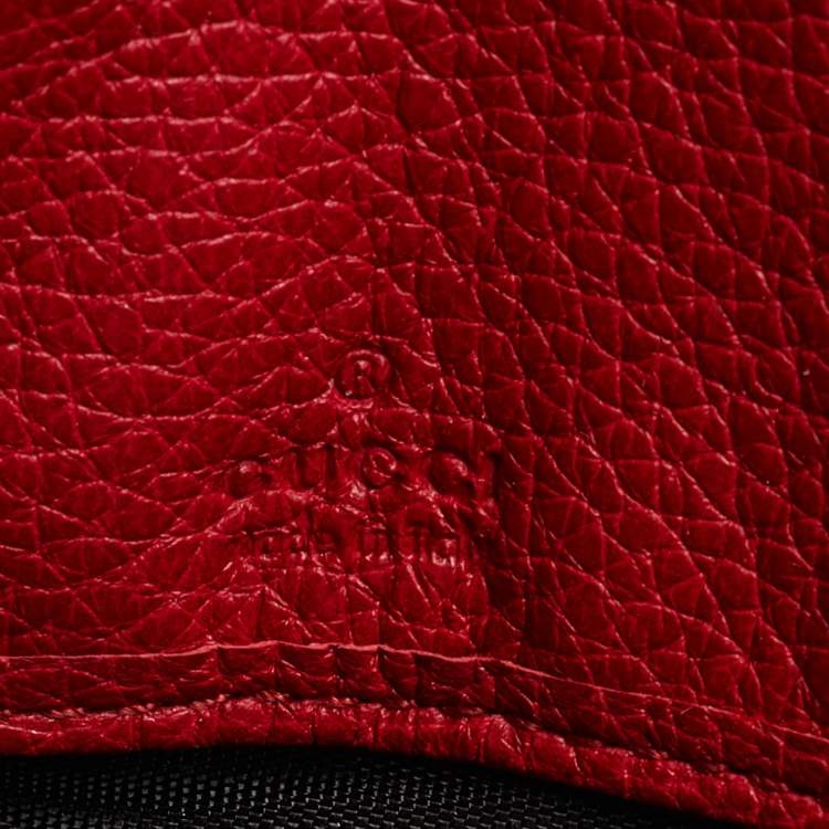 Pre Owned Gucci Red Leather Logo Print Zip Around Wallet