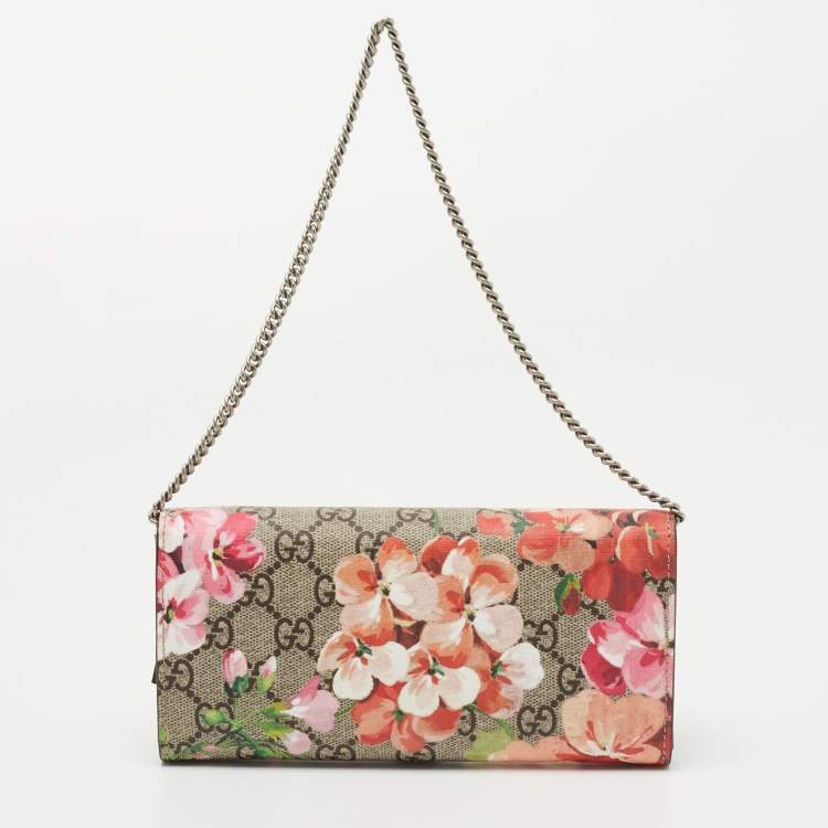 Pre Owned Gucci Multicolor GG Supreme Blooms Canvas and Leather Dionysus Wallet On Chain