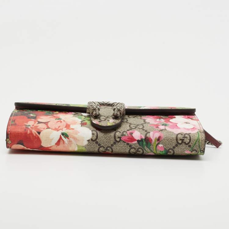 Pre Owned Gucci Multicolor GG Supreme Blooms Canvas and Leather Dionysus Wallet On Chain
