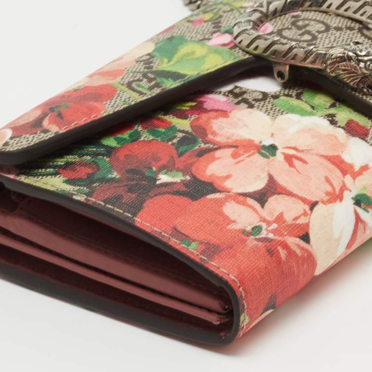 Pre Owned Gucci Multicolor GG Supreme Blooms Canvas and Leather Dionysus Wallet On Chain