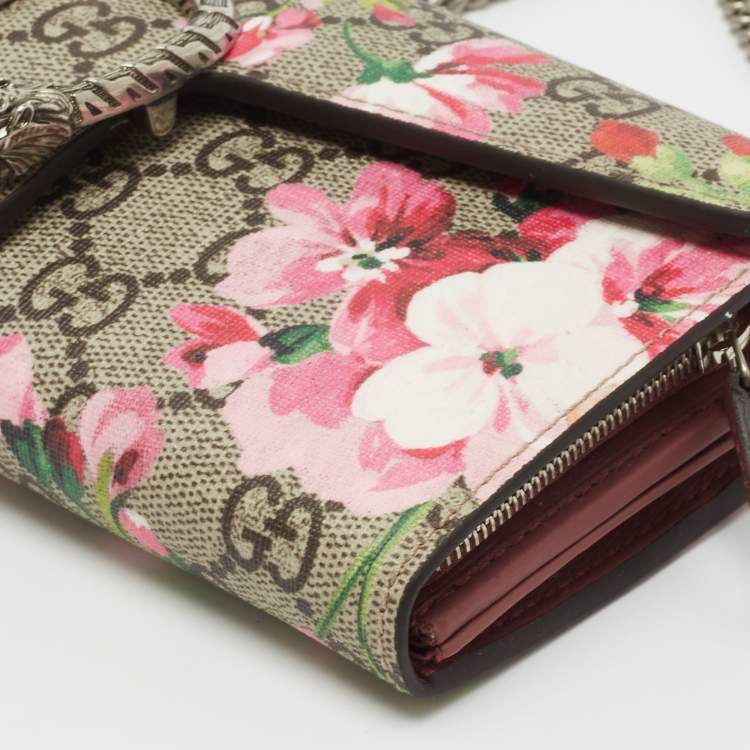 Pre Owned Gucci Multicolor GG Supreme Blooms Canvas and Leather Dionysus Wallet On Chain