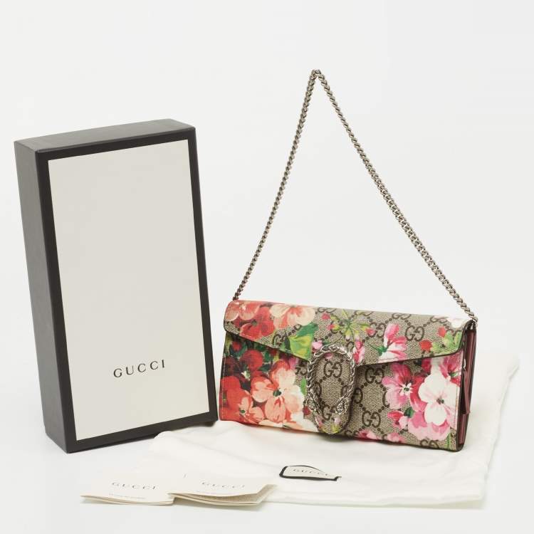Pre Owned Gucci Multicolor GG Supreme Blooms Canvas and Leather Dionysus Wallet On Chain