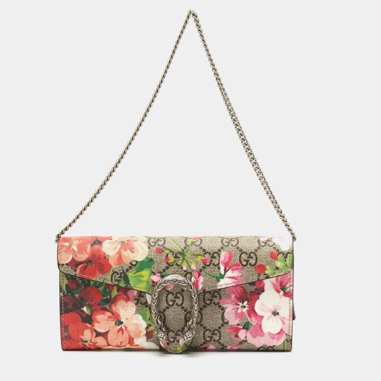 Pre Owned Gucci Multicolor GG Supreme Blooms Canvas and Leather Dionysus Wallet On Chain