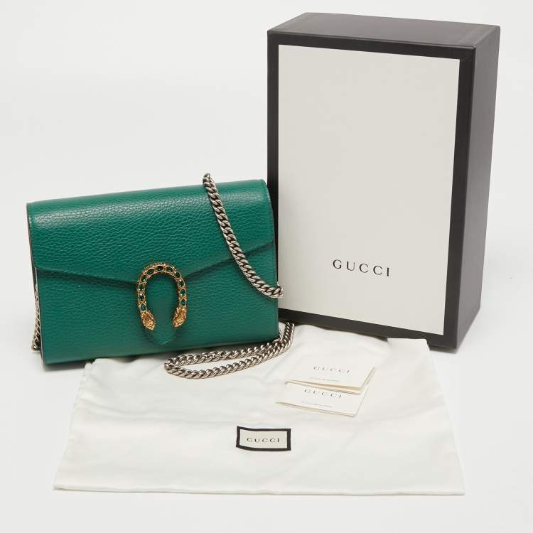 Pre Owned Gucci Green Leather Dionysus Wallet On Chain