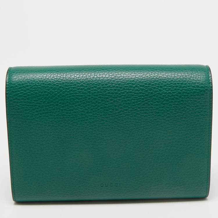 Pre Owned Gucci Green Leather Dionysus Wallet On Chain