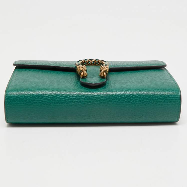 Pre Owned Gucci Green Leather Dionysus Wallet On Chain