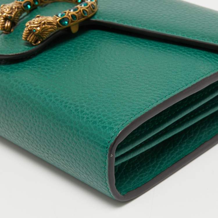 Pre Owned Gucci Green Leather Dionysus Wallet On Chain