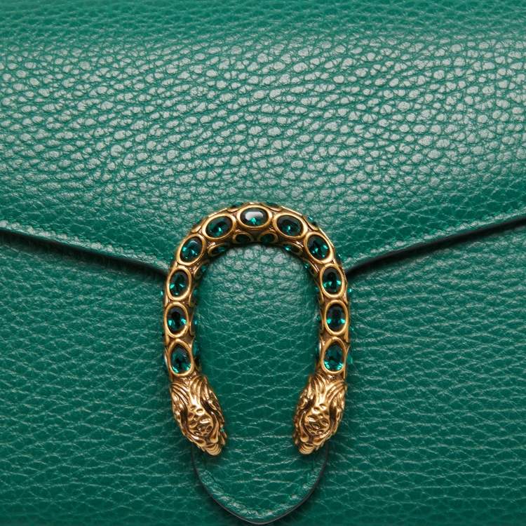 Pre Owned Gucci Green Leather Dionysus Wallet On Chain