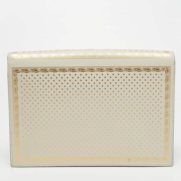 Pre Owned Gucci Off White Leather Guccy Portfolio Clutch