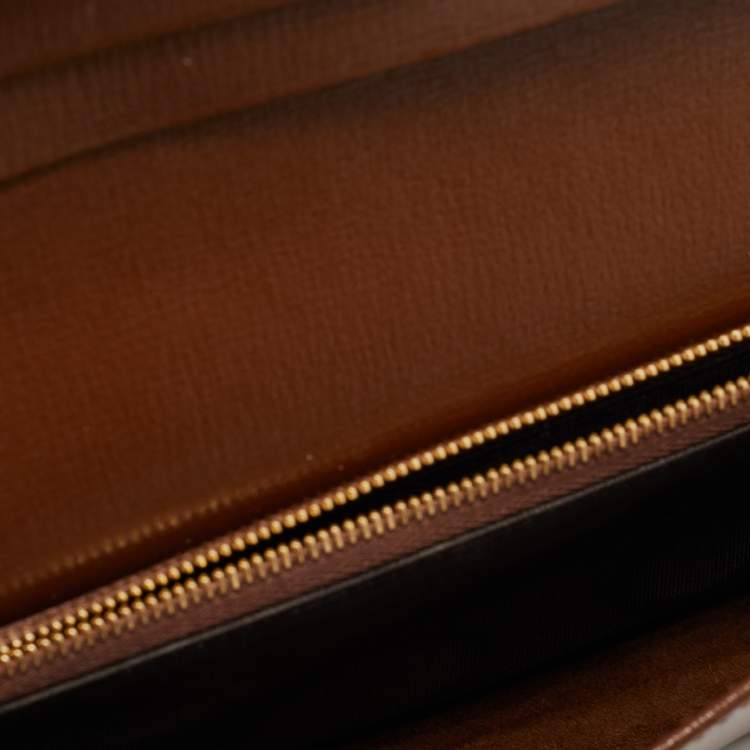 Pre Owned Gucci Brown/Beige GG Supreme Canvas and Leather Horsebit 1955 Wallet on Chain