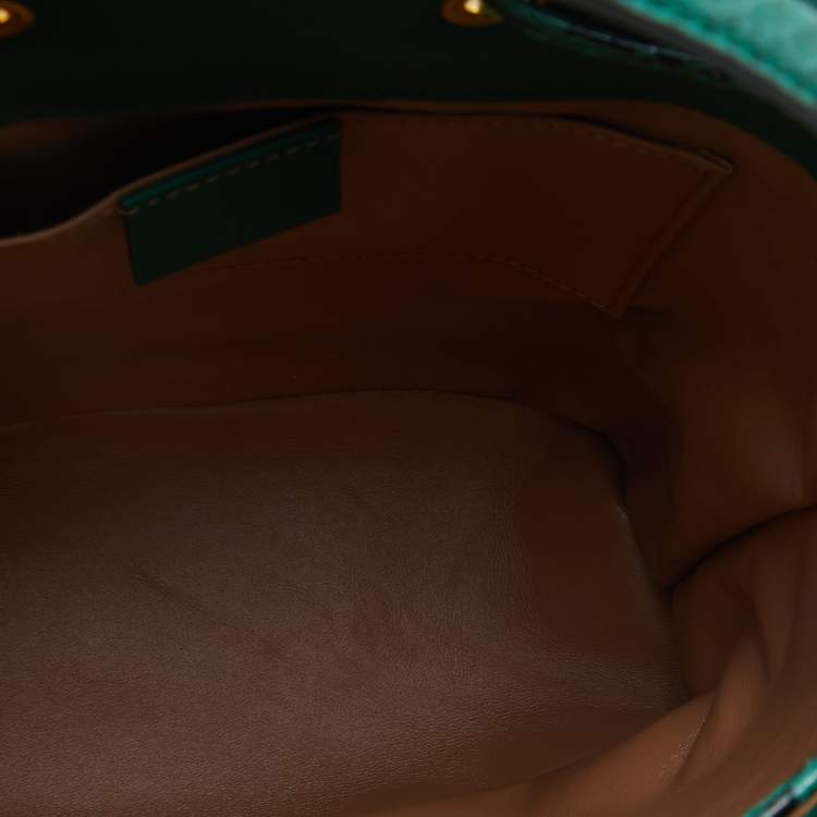 Pre Owned Gucci Green/Black Snakeskin Leather GG Ophidia Bucket Bag